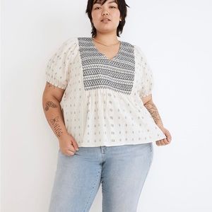 Madewell Embroidered-Yoke Top in Clipdot